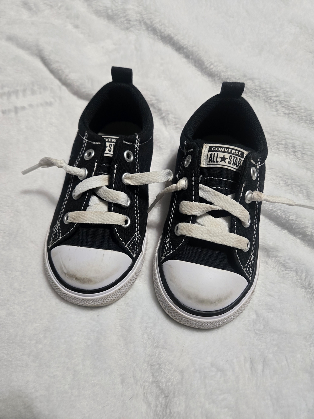 Converse Kids Black and White Canvas Sneakers 7c